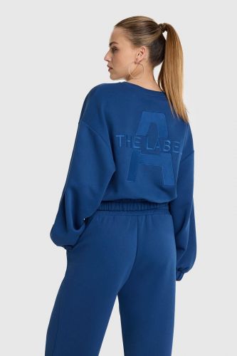 Pull court bleu nuit en molleton doux avec taille élastiquée ALIX THE LABEL | Marine