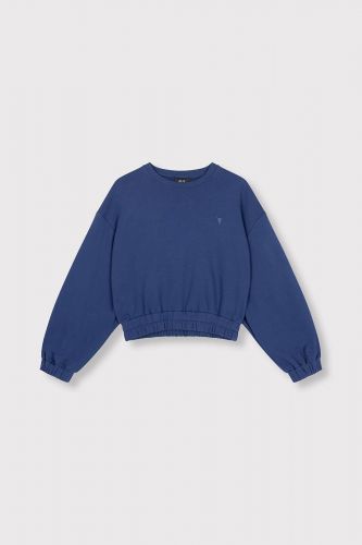 Pull court bleu nuit en molleton doux avec taille élastiquée ALIX THE LABEL | Marine
