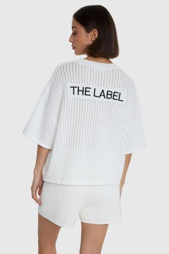 T-shirt en maille ajourée blanc ALIX THE LABEL | Marine