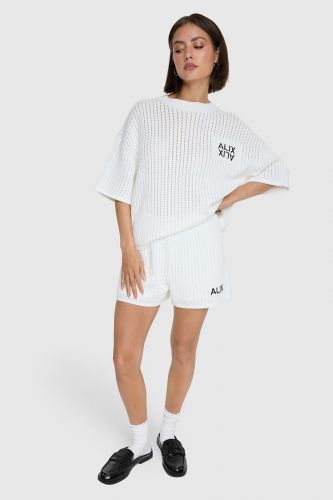 T-shirt en maille ajourée blanc ALIX THE LABEL | Marine