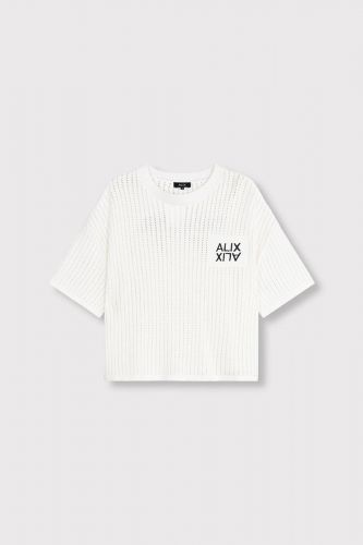 T-shirt en maille ajourée blanc ALIX THE LABEL | Marine