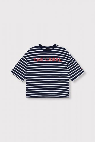 T-shirt à rayures bleu marine avec logo rouge ALIX THE LABEL | Marine