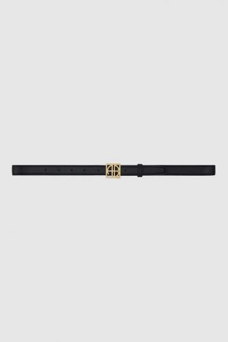 Ceinture intemporelle noire en cuir lisse 100 % légèrement brillant ANINE BING | Marine