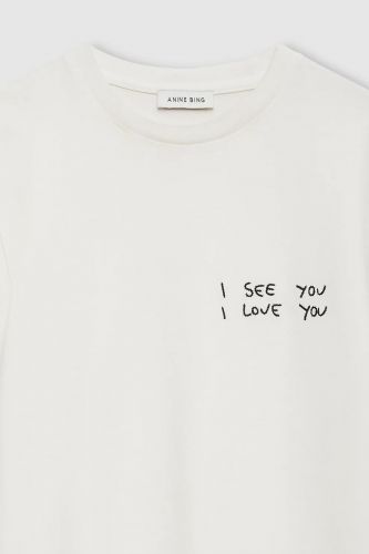 T-shirt blanc à message I SEE YOU I LOVE YOU ANINE BING | Marine