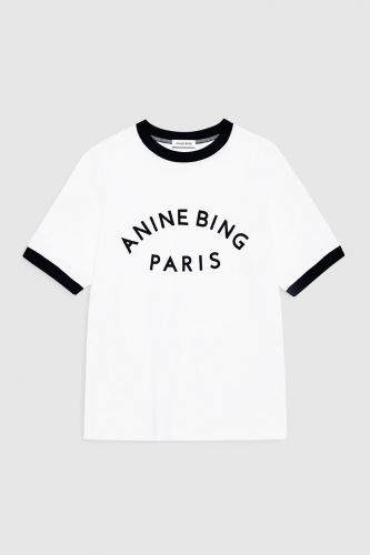 T-shirt structuré écru avec bords contrastés ANINE BING | Marine