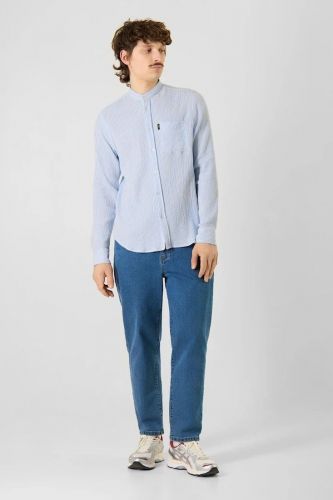 Chemise col mandarin à rayures bleu clair ANTWRP | Marine