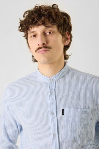 Chemise col mandarin à rayures bleu clair ANTWRP | Marine
