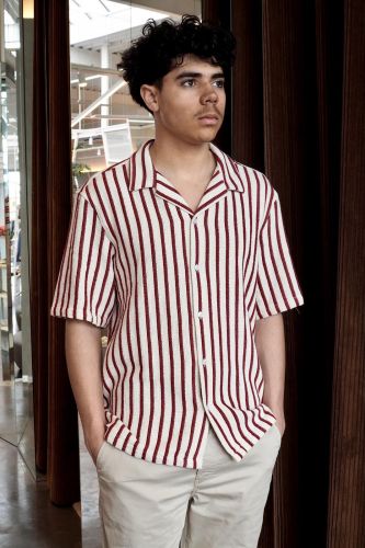 Chemise manches courtes à rayures bordeaux ANTWRP | Marine