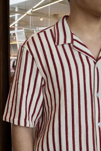 Chemise manches courtes à rayures bordeaux ANTWRP | Marine