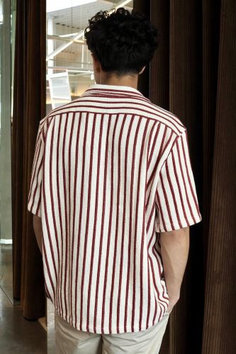 Chemise manches courtes à rayures bordeaux ANTWRP | Marine