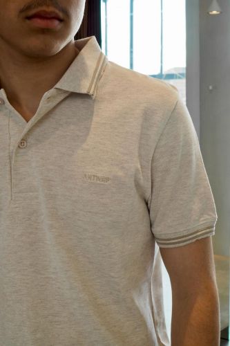 Polo beige avec double ligne au col ANTWRP | Marine