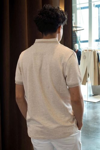 Polo beige avec double ligne au col ANTWRP | Marine