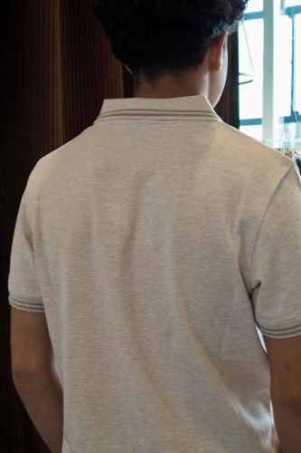 Polo beige avec double ligne au col ANTWRP | Marine