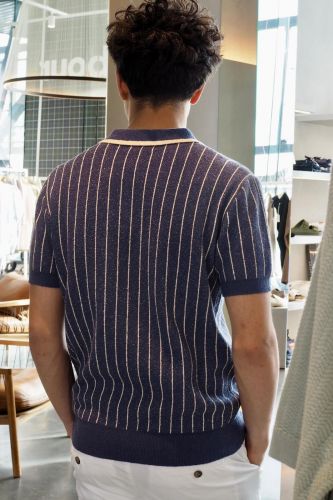 Polo maille rayée bleu pacific ANTWRP | Marine