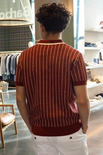 Polo maille rayée bordeaux ANTWRP | Marine