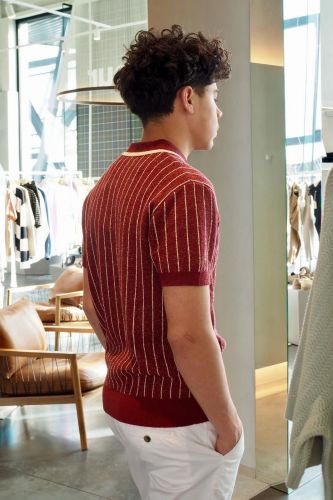 Polo maille rayée bordeaux ANTWRP | Marine