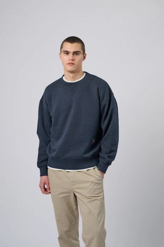 Sweat bleu chiné avec logo petit chien ANTWRP | Marine