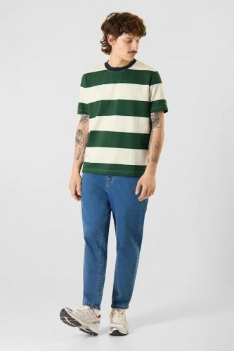 T-shirt vert jungle à rayures à col noir ANTWRP | Marine