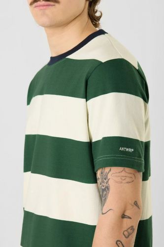T-shirt vert jungle à rayures à col noir ANTWRP | Marine