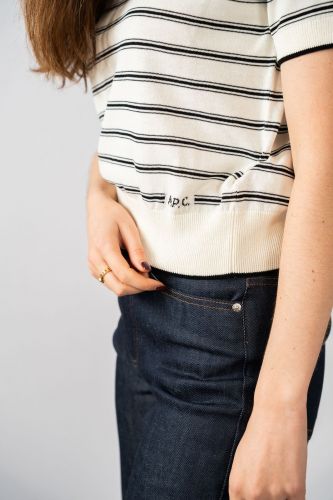 T-shirt marinière beige et noir A.P.C. | Marine