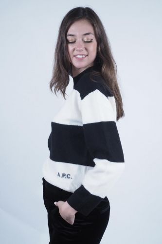 A.P.C. Femme pull Ecru femmes (pull mérino grandes lignes noir/blanc - PENNY noir/blanc) - Marine | Much more than shoes