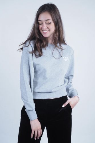 A.P.C. Femme sweat  Gris femmes (Sweat Rue Madame - BOXY gris chiné logo blanc) - Marine | Much more than shoes