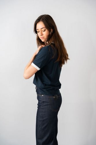 T-shirt bleu marine et bord écru A.P.C. | Marine