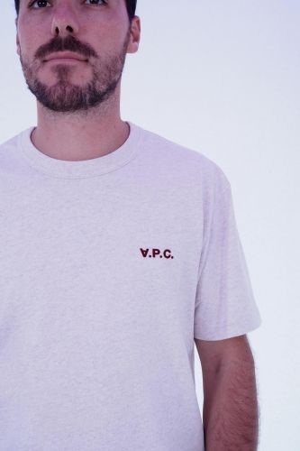 T-shirt boxy gris chiné et logo rouge A.P.C. | Marine