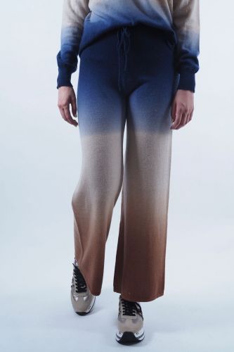 Pantalon en cachemire Tie&Dye camel-bleu APOIL | Marine