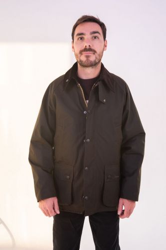 Veste iconique olive huilée avec col velours brun HERO SEVEN | Marine