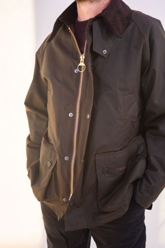 Veste iconique olive huilée avec col velours brun HERO SEVEN | Marine