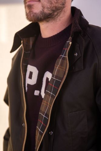 Veste iconique olive huilée avec col velours brun HERO SEVEN | Marine