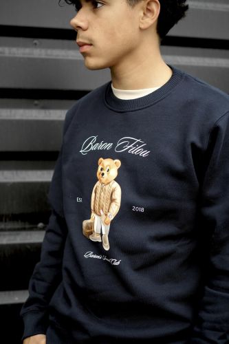 Pull sweat bleu marine avec grand logo Filou & valise sur le devant BARON FILOU | Marine