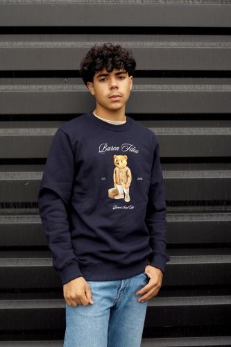 Pull sweat bleu marine avec grand logo Filou & valise sur le devant BARON FILOU | Marine