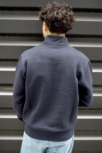 Pull demi zip bleu marine avec imprimé Filou millionnaire BARON FILOU | Marine