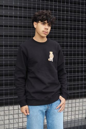 Pull sweat noir avec imprimé logo Filou sur le devant BARON FILOU | Marine