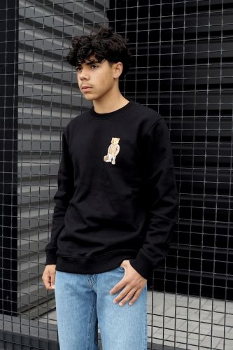 Pull sweat noir avec imprimé logo Filou sur le devant BARON FILOU | Marine