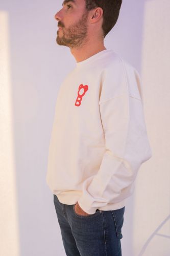 Pull sweat signature beige avec logo rouge BARON FILOU | Marine