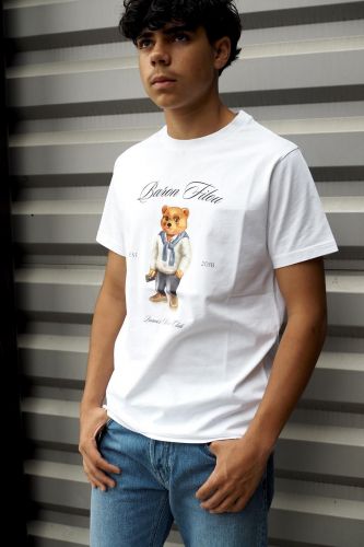T-shirt blanc avec Filou social club sur le devant BARON FILOU | Marine