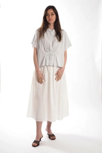 Blouse reserrée à la taille bleue et blanche BELLEPIECE | Marine