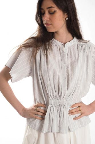 Blouse reserrée à la taille bleue et blanche BELLEPIECE | Marine