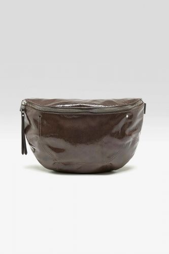 Sac à bandoulière en cuir laminé imprimé python gris-brun BELLEROSE | Marine