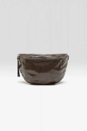 Sac à bandoulière en cuir laminé imprimé python gris-brun BELLEROSE | Marine