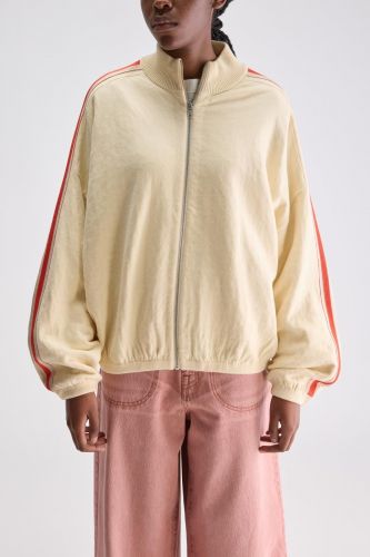 Cardigan à zip beige et ligne de couleur sur le côté BELLEROSE | Marine