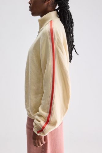 Cardigan à zip beige et ligne de couleur sur le côté BELLEROSE | Marine