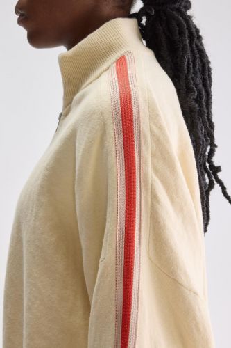 Cardigan à zip beige et ligne de couleur sur le côté BELLEROSE | Marine