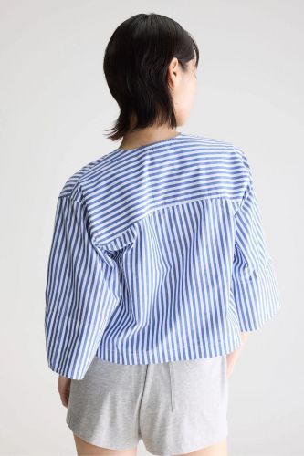 Chemise à lignes bleues et blanches col v BELLEROSE | Marine