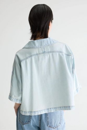 Chemise courte en denim avec coutures contrastées BELLEROSE | Marine