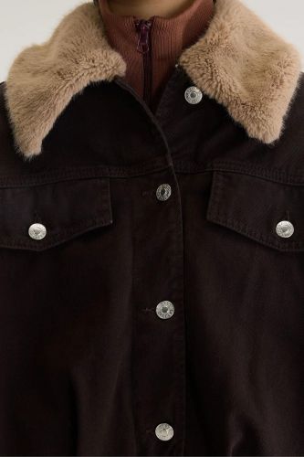Veste denim marron à col en fausse fourrure BELLEROSE | Marine
