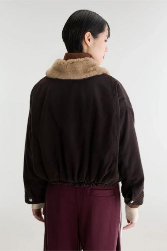 Veste denim marron à col en fausse fourrure BELLEROSE | Marine